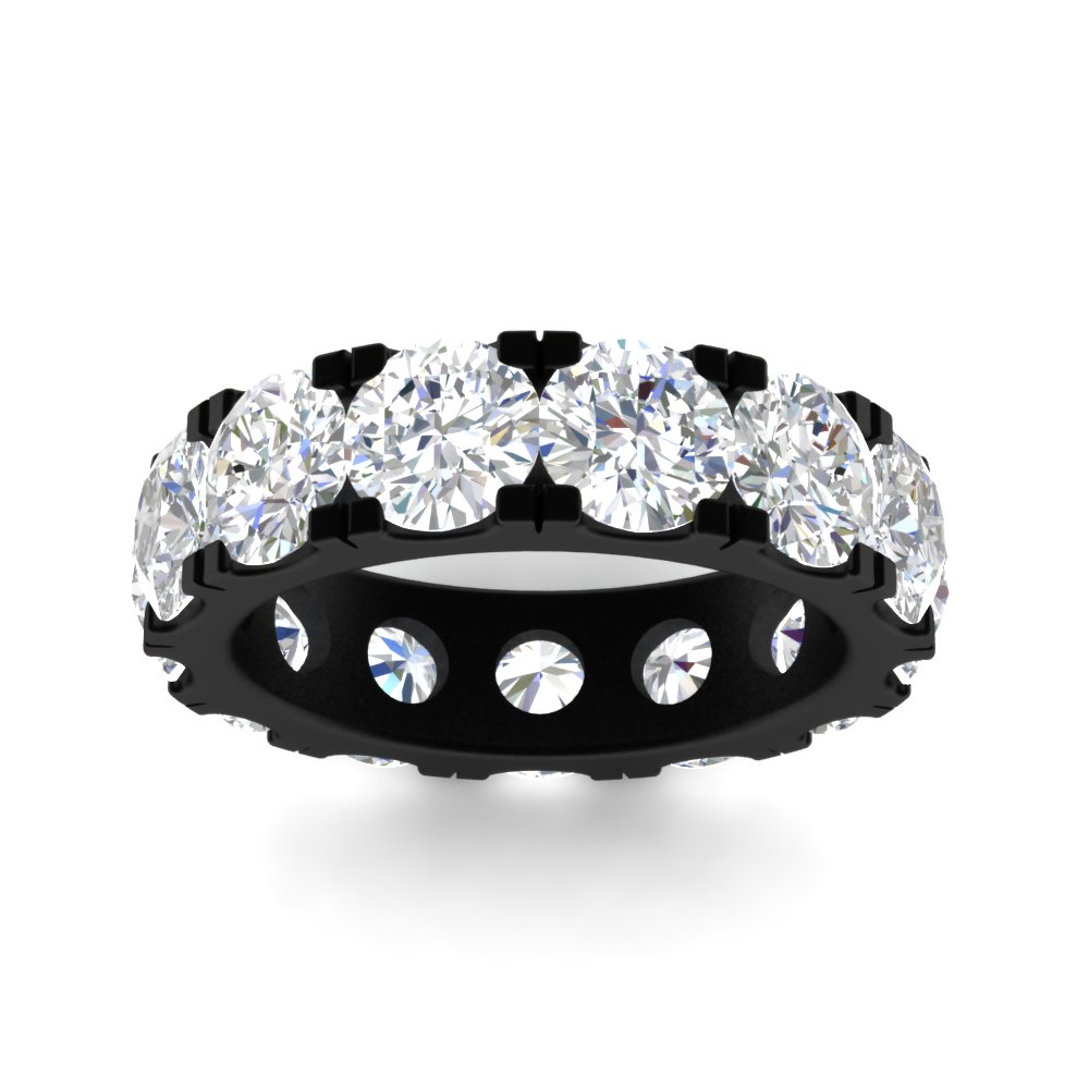 10 Carat Double Prong Round Black Diamond Eternity Band with 14K Black Gold White Diamond