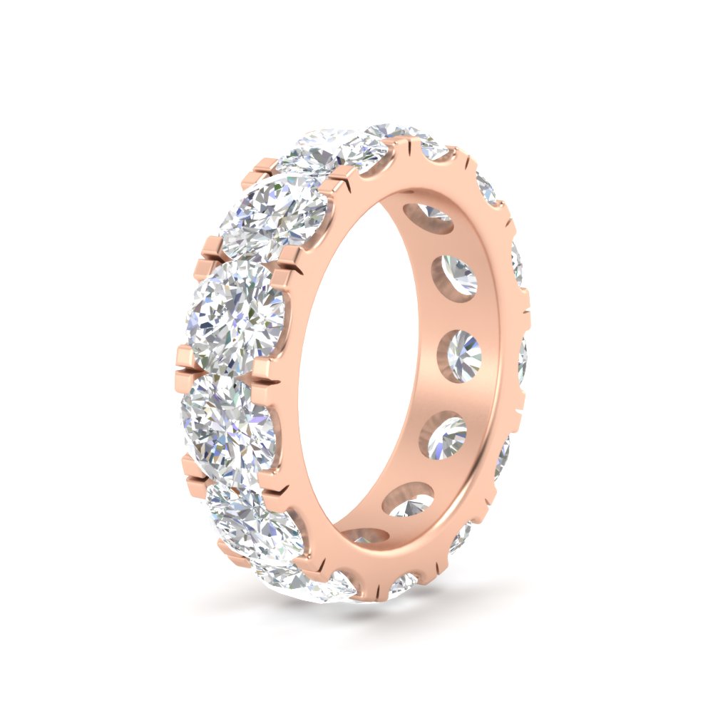 10 Carat Double Prong Round Diamond Eternity Band with 14K Rose Gold White Diamond