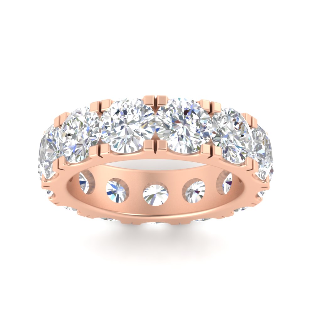 10 Carat Double Prong Round Diamond Eternity Band with 14K Rose Gold White Diamond