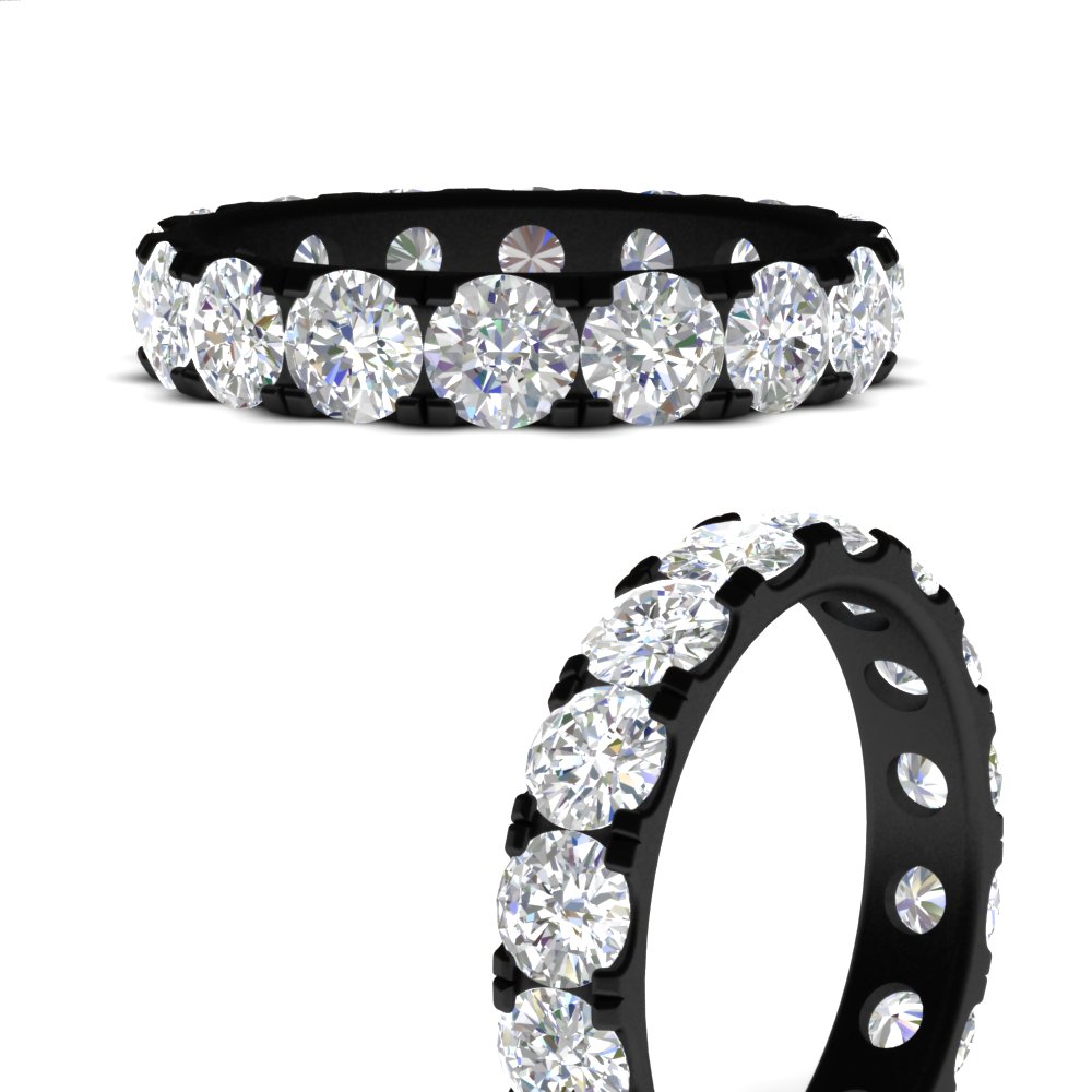 4 Carat Double Prong Eternity Black Wedding Band Diamond with 14K Black Gold White Diamond