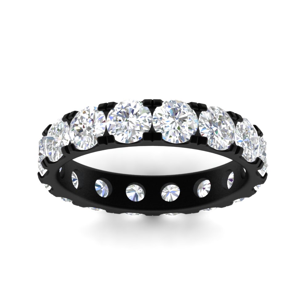 4 Carat Double Prong Eternity Black Wedding Band Diamond with 14K Black Gold White Diamond