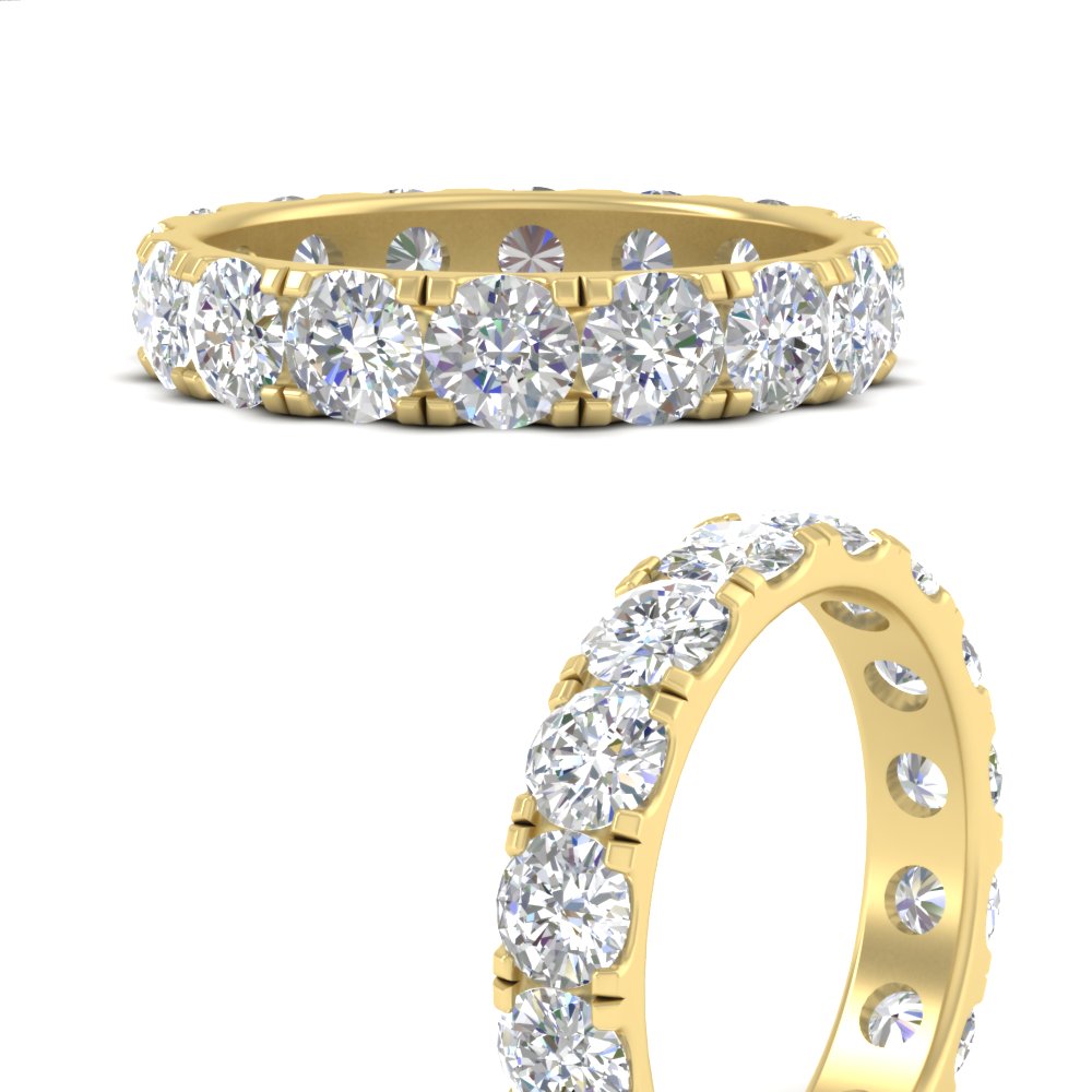 4 Carat Double Prong Eternity Wedding Band Diamond with 14K Yellow Gold White Diamond