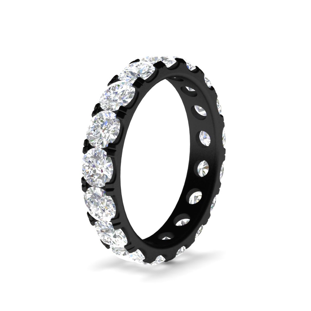 Diamond Double Prong Eternity Black Wedding Band 3 Carat with 14K Black Gold White Diamond