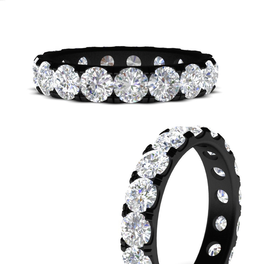 Diamond Double Prong Eternity Black Wedding Band 3 Carat with 14K Black Gold White Diamond