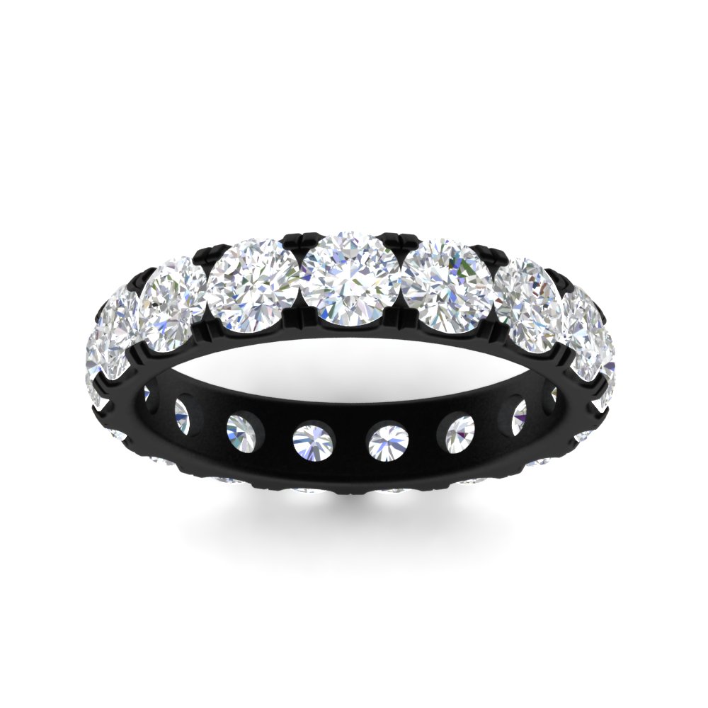 Diamond Double Prong Eternity Black Wedding Band 3 Carat with 14K Black Gold White Diamond