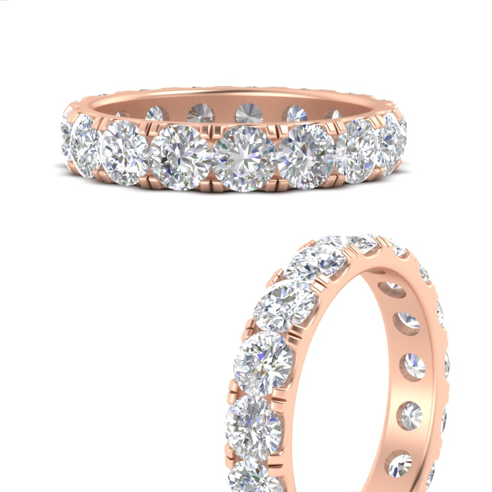 Diamond Double Prong Eternity Wedding Band 3 Carat with 14K Rose Gold White Diamond