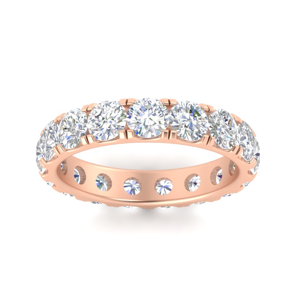 Diamond Double Prong Eternity Wedding Band 3 Carat with 14K Rose Gold White Diamond