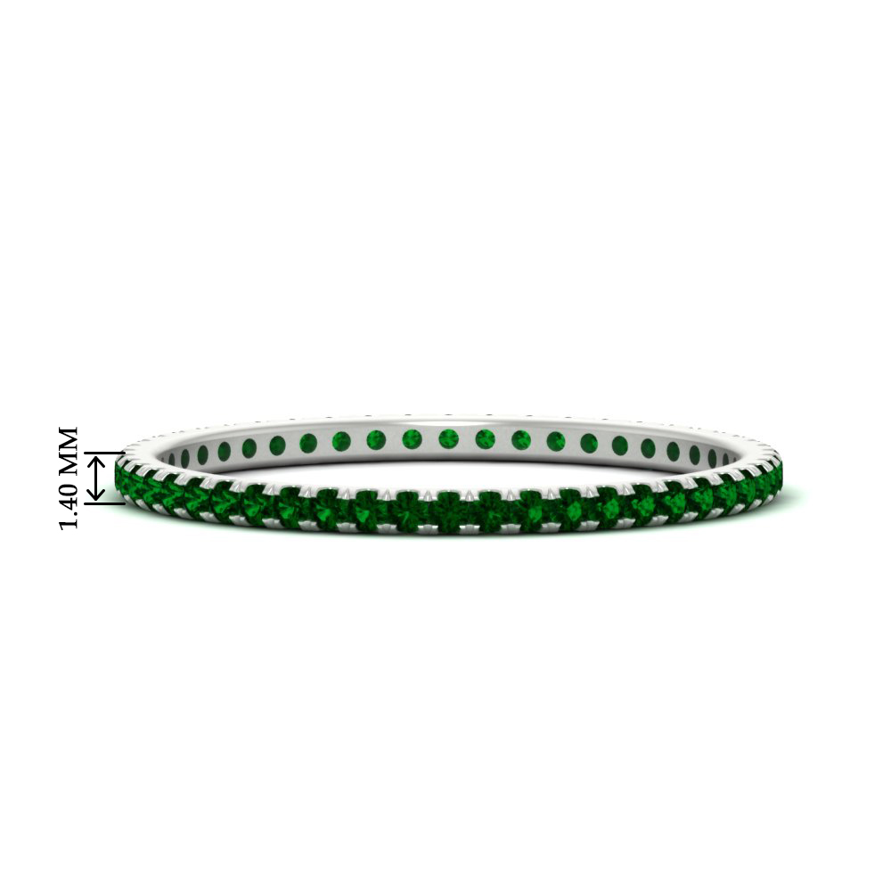 Green Stackable Eternity Wedding Ring with Green Emerald in 14K White Gold