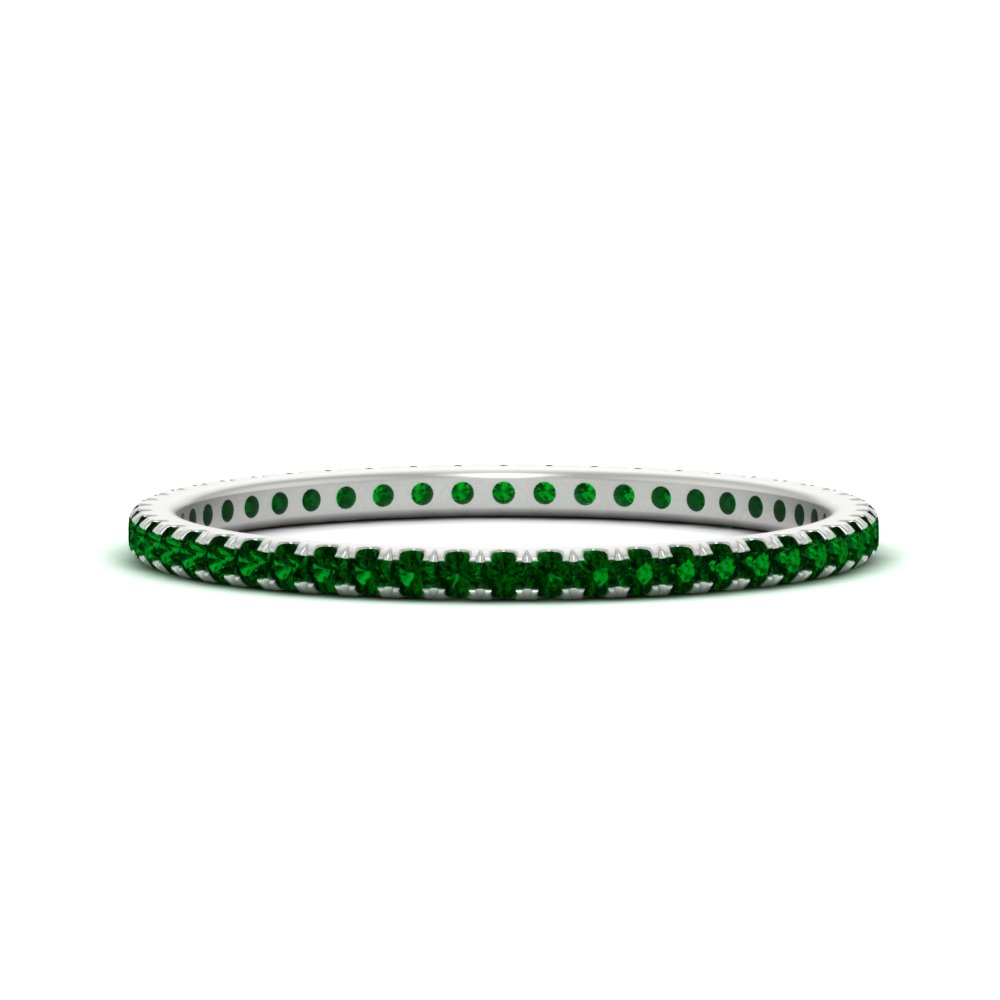 Green Stackable Eternity Wedding Ring with Green Emerald in 14K White Gold