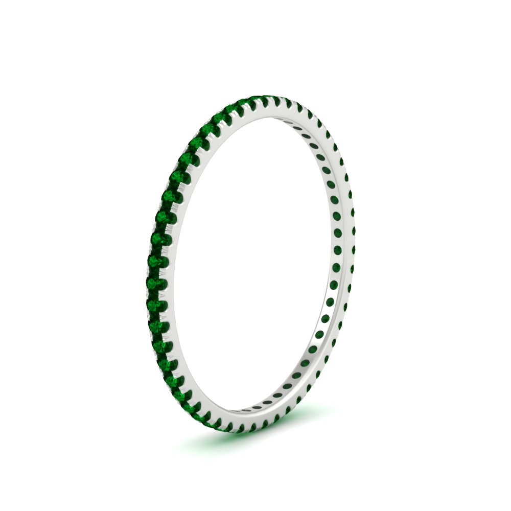 Green Stackable Eternity Wedding Ring with Green Emerald in 14K White Gold