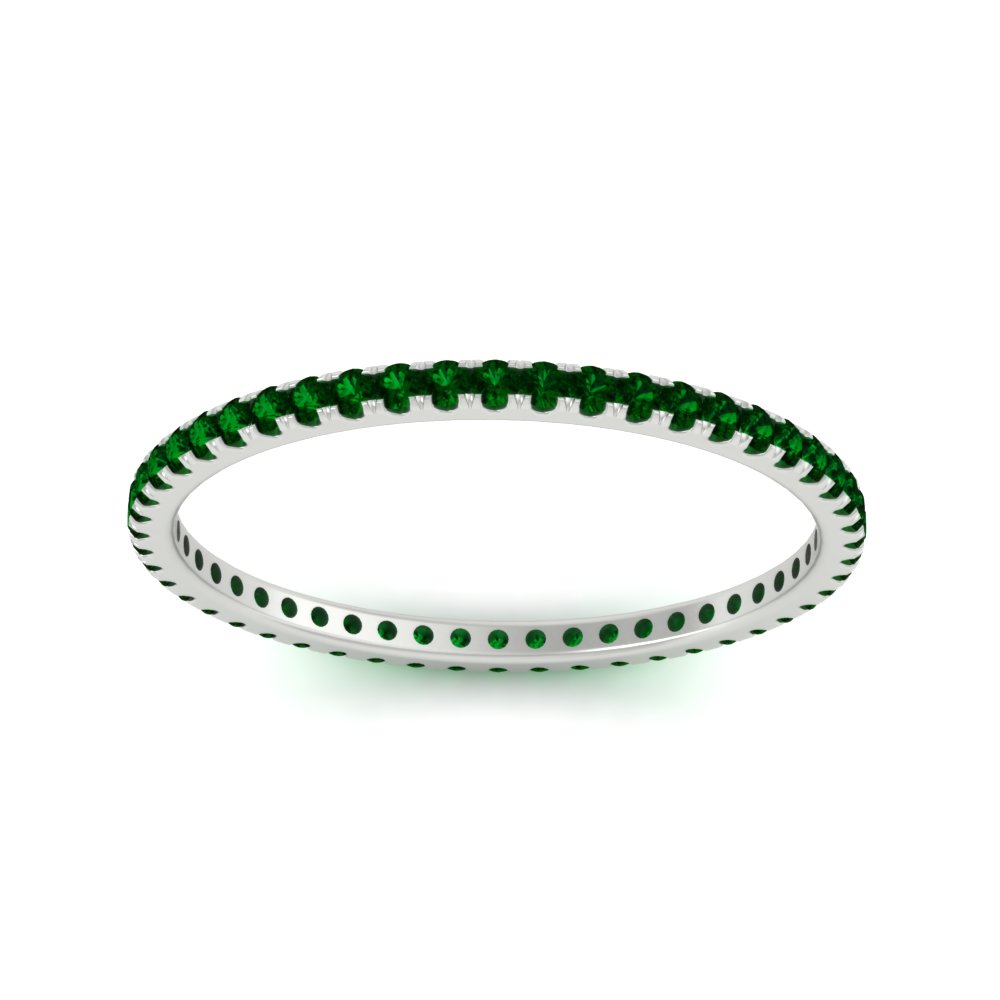 Green Stackable Eternity Wedding Ring with Green Emerald in 14K White Gold