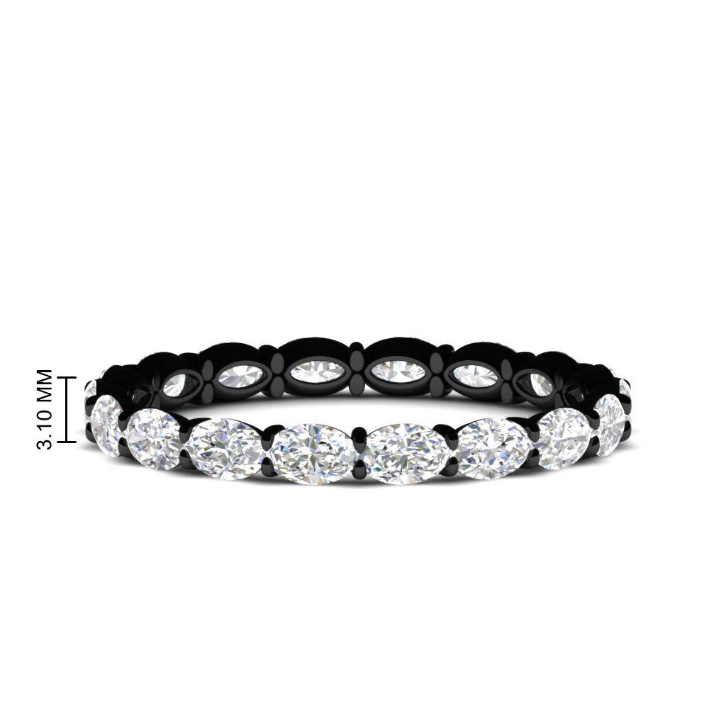 Sideways Oval Shape 2 Carat Black Eternity Ring with 14K Black Gold White Diamond
