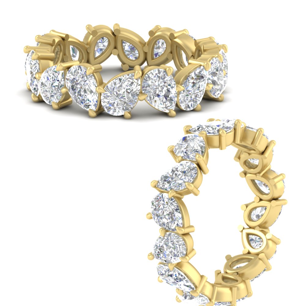 6 Carat Pear Shape Full Eternity Wedding Band with 14K Yellow Gold White Diamond