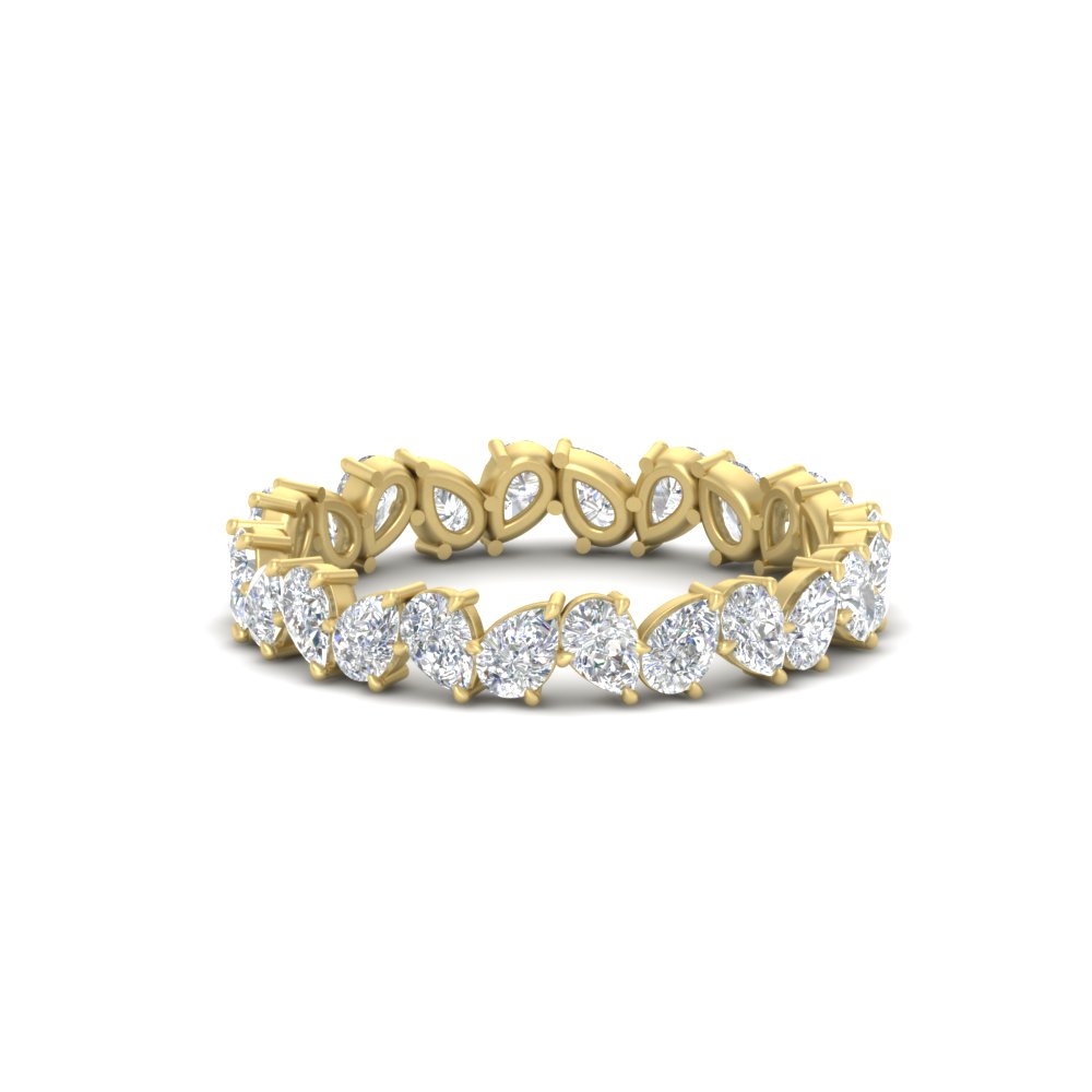 Pear Shape 2 Carat Angled Eternity Diamond Band with 14K Yellow Gold White Diamond