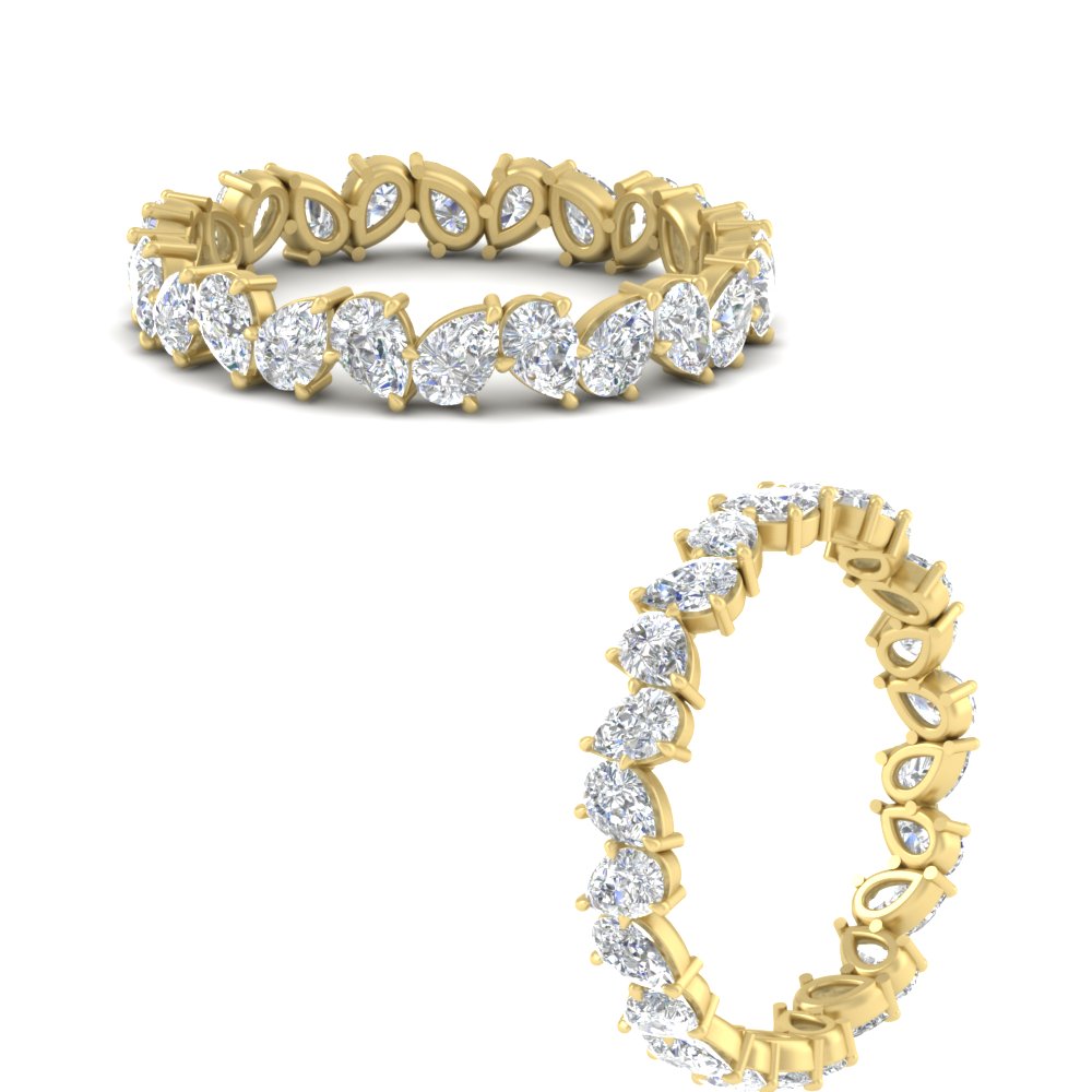 Pear Shape 2 Carat Angled Eternity Diamond Band with 14K Yellow Gold White Diamond