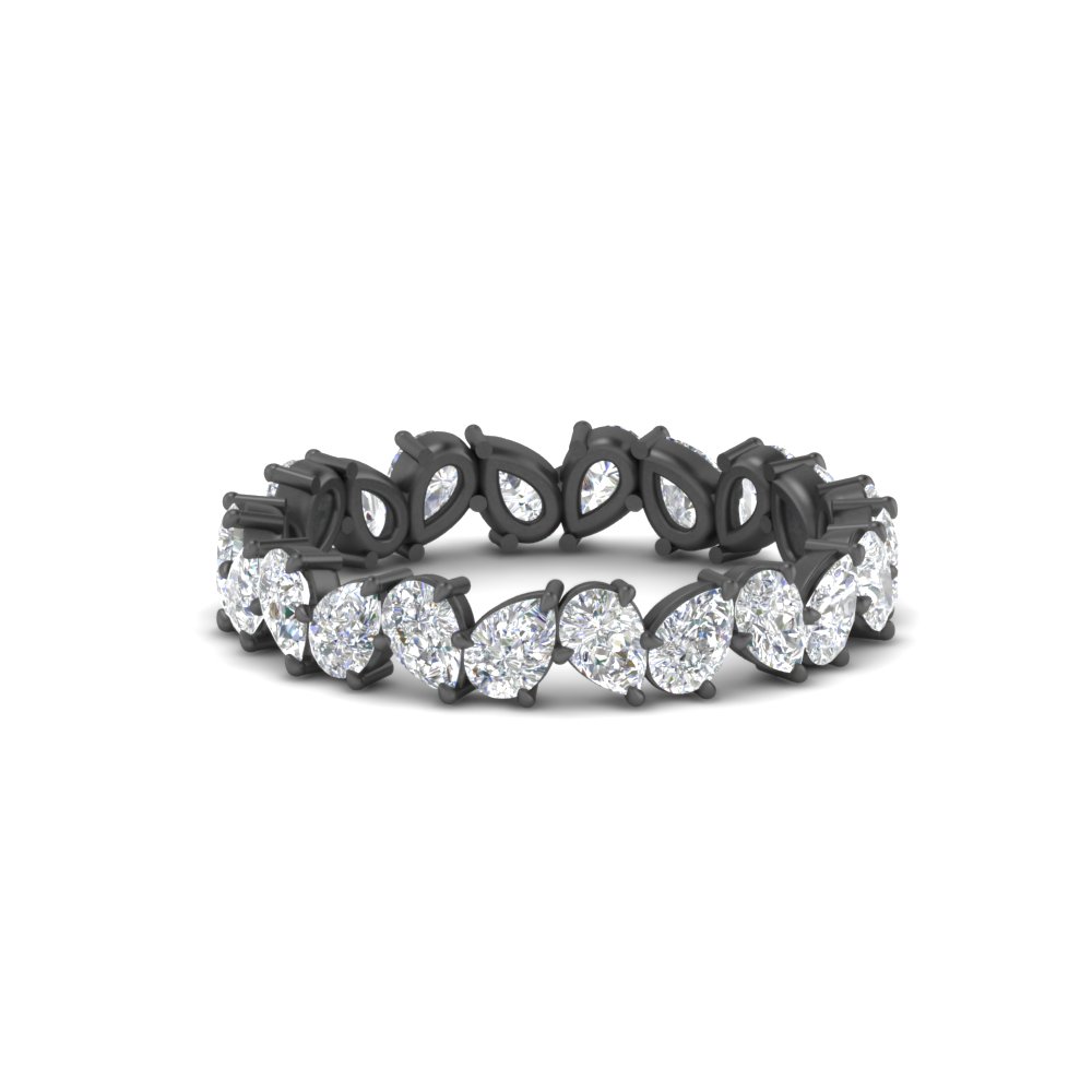 Pear Shape Slant 3 Carat Eternity Black Wedding Band with 14K Black Gold White Diamond