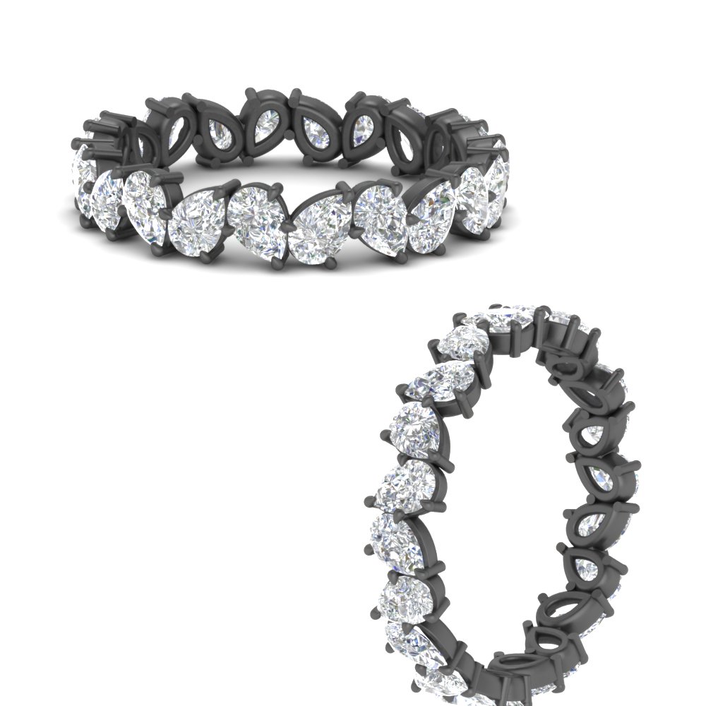 Pear Shape Slant 3 Carat Eternity Black Wedding Band with 14K Black Gold White Diamond