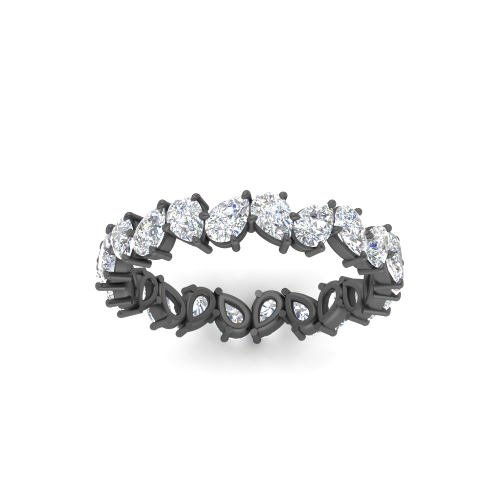 Pear Shape Slant 3 Carat Eternity Black Wedding Band with 14K Black Gold White Diamond