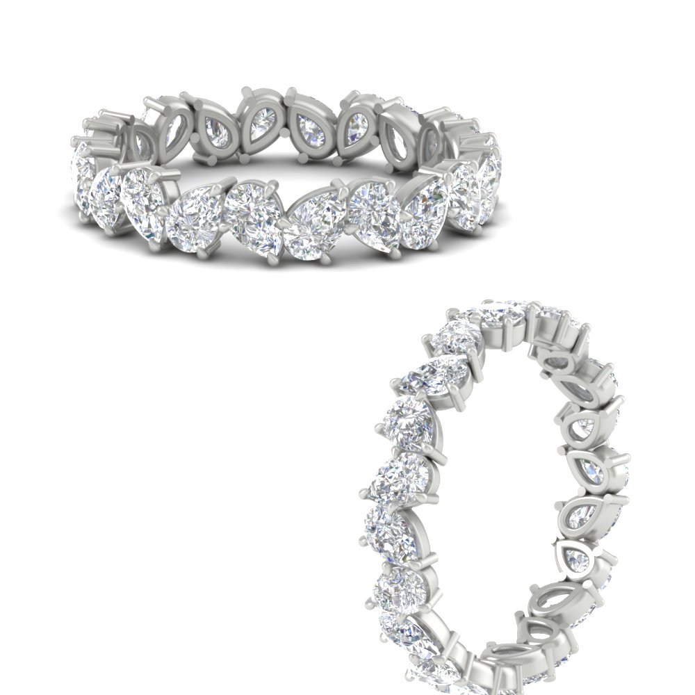 Pear Shape Slant 3 Carat Eternity Wedding Band with 14K White Gold White Diamond