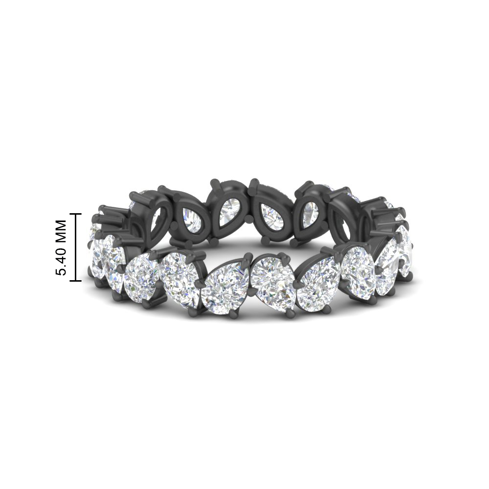 Pear Shaped Eternity Black Wedding Band Zig Zag with 14K Black Gold White Diamond