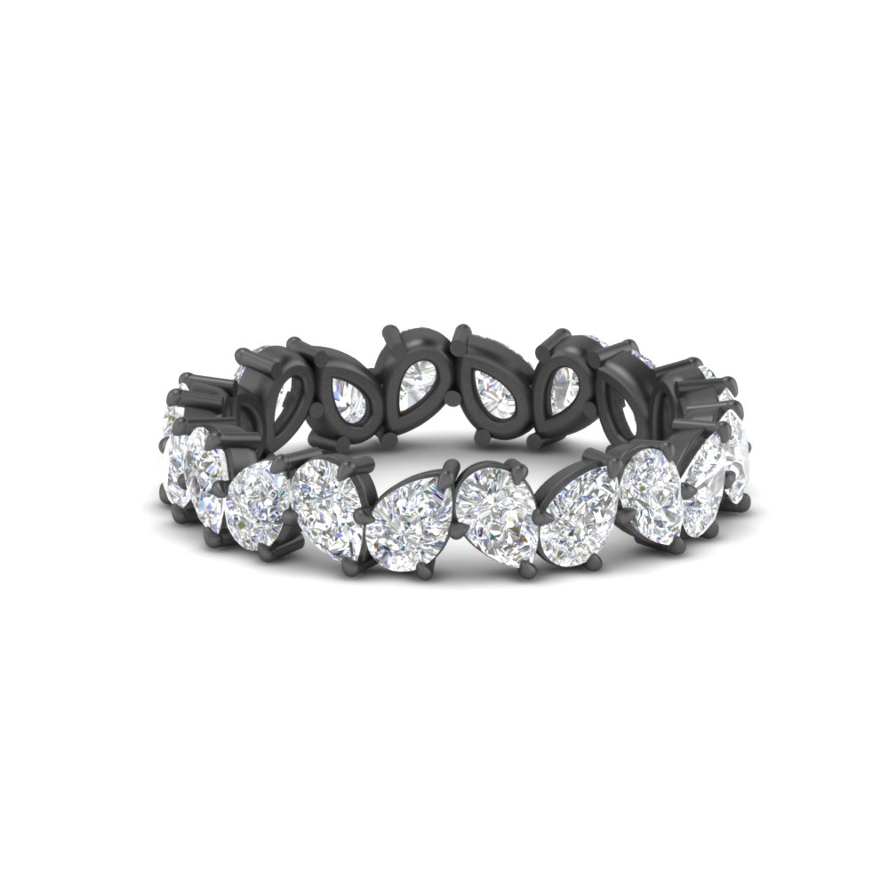 Pear Shaped Eternity Black Wedding Band Zig Zag with 14K Black Gold White Diamond