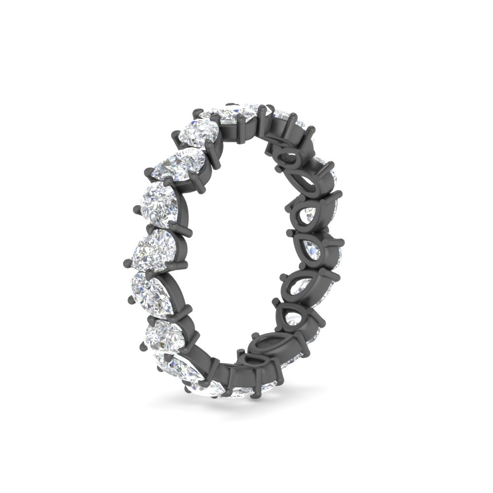 Pear Shaped Eternity Black Wedding Band Zig Zag with 14K Black Gold White Diamond