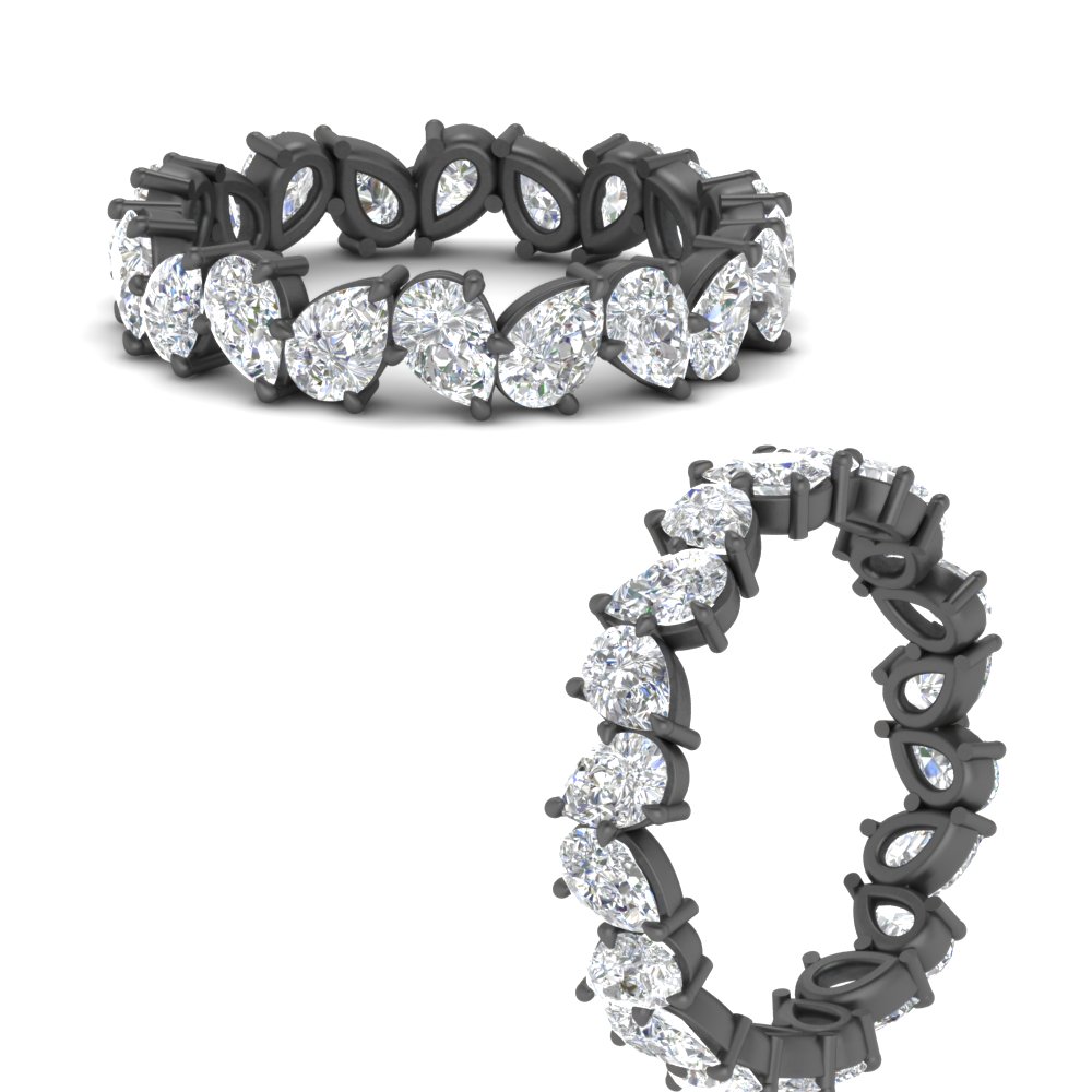 Pear Shaped Eternity Black Wedding Band Zig Zag with 14K Black Gold White Diamond