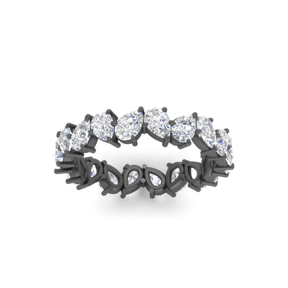 Pear Shaped Eternity Black Wedding Band Zig Zag with 14K Black Gold White Diamond