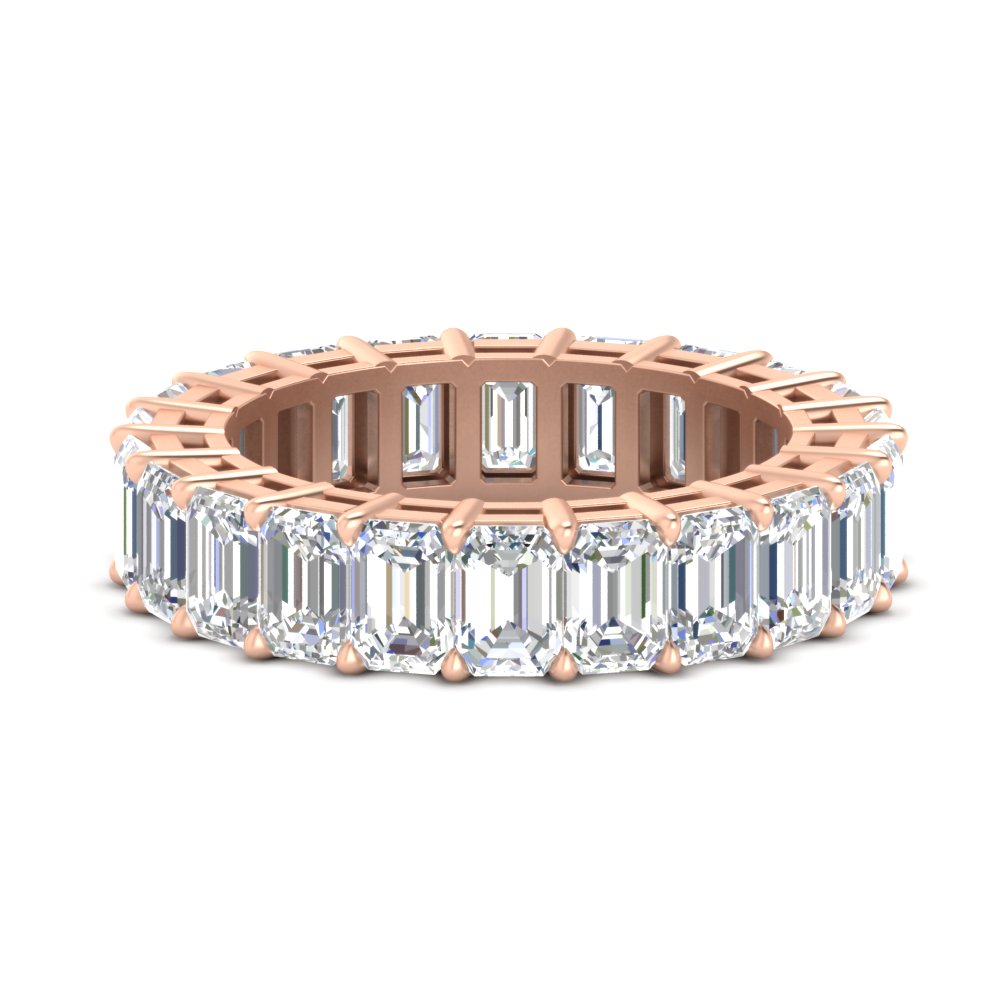10 Carat Emerald Cut Eternity Band Ring with 14K Rose Gold White Diamond