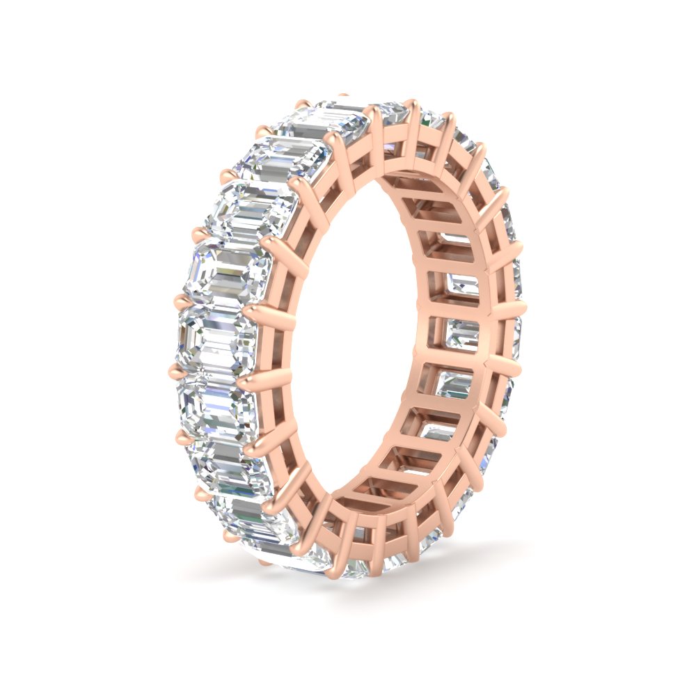 10 Carat Emerald Cut Eternity Band Ring with 14K Rose Gold White Diamond