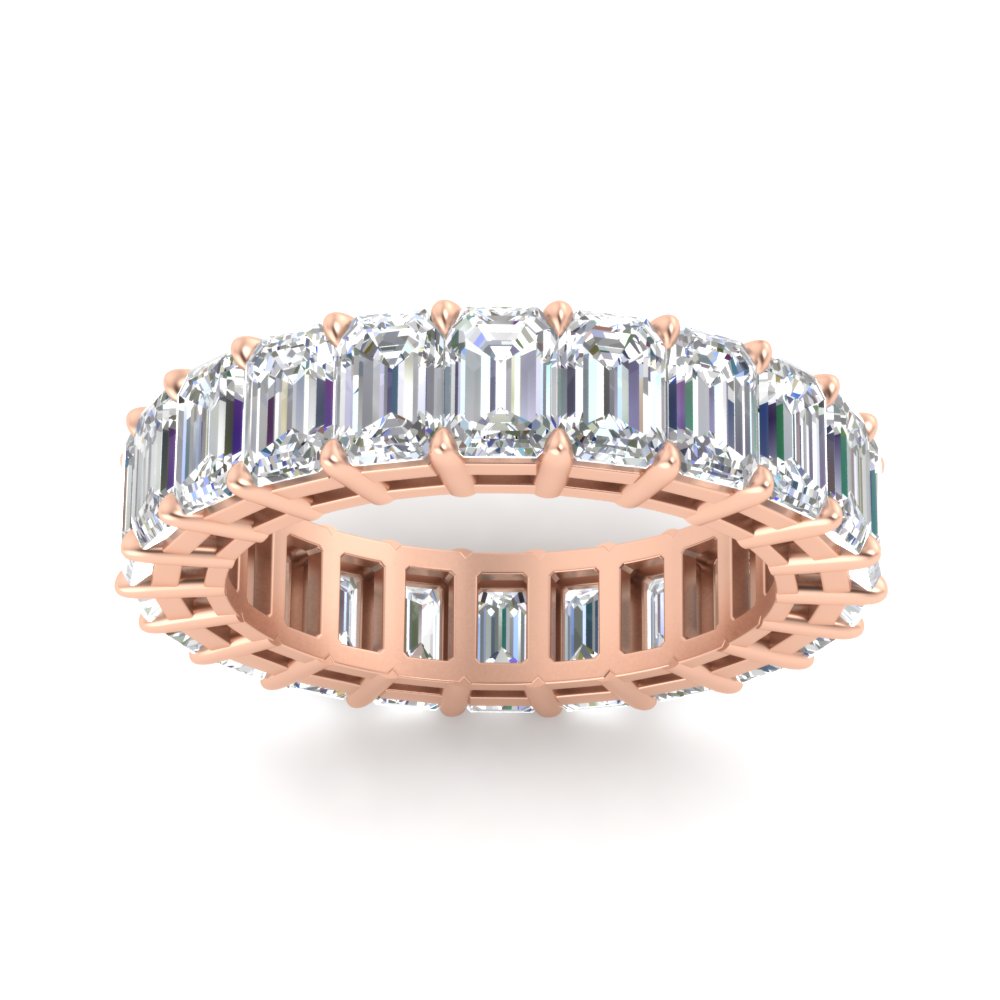 10 Carat Emerald Cut Eternity Band Ring with 14K Rose Gold White Diamond