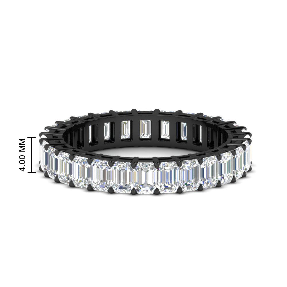 4 Carat Eternity Emerald Cut Diamond Black Ring with 14K Black Gold White Diamond