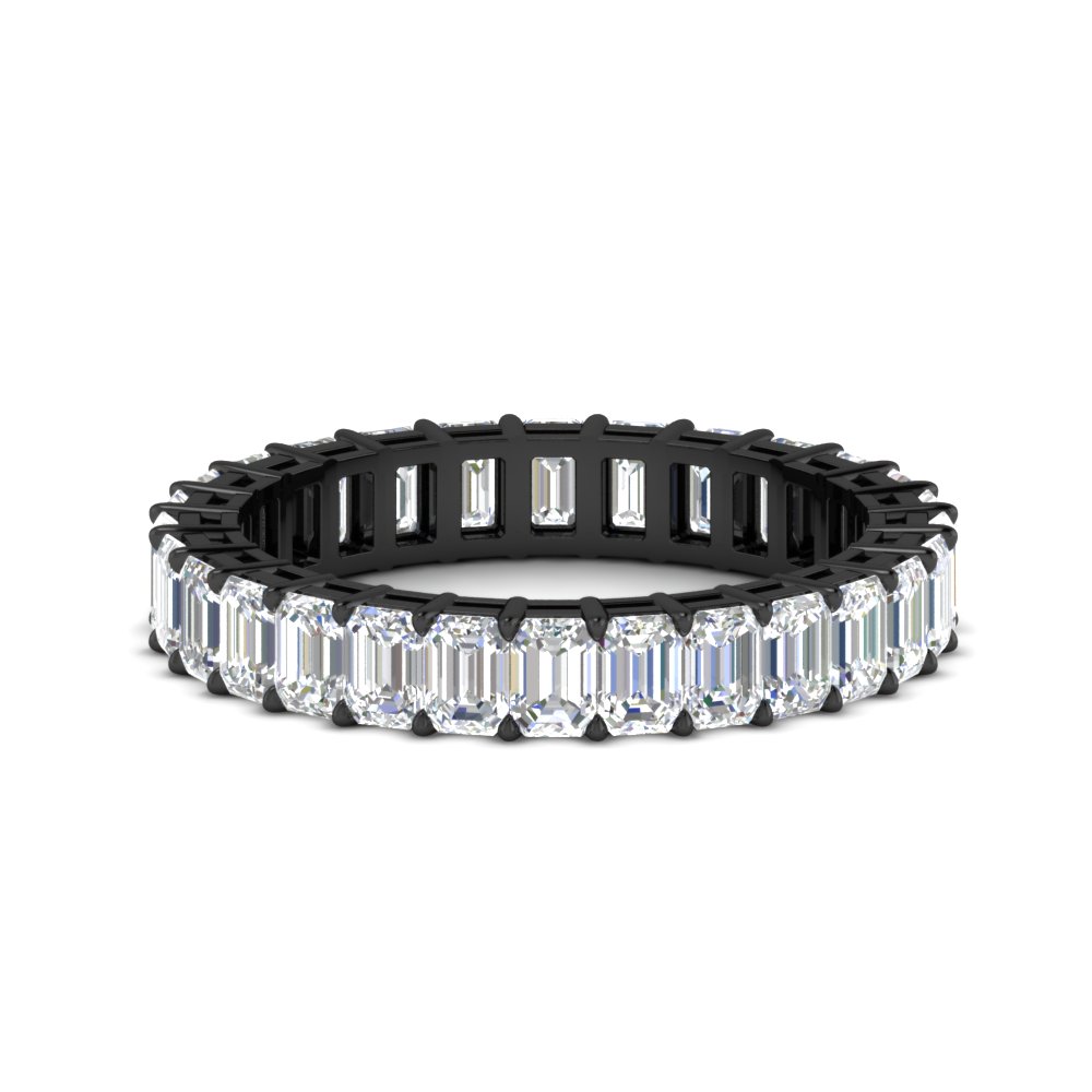 4 Carat Eternity Emerald Cut Diamond Black Ring with 14K Black Gold White Diamond