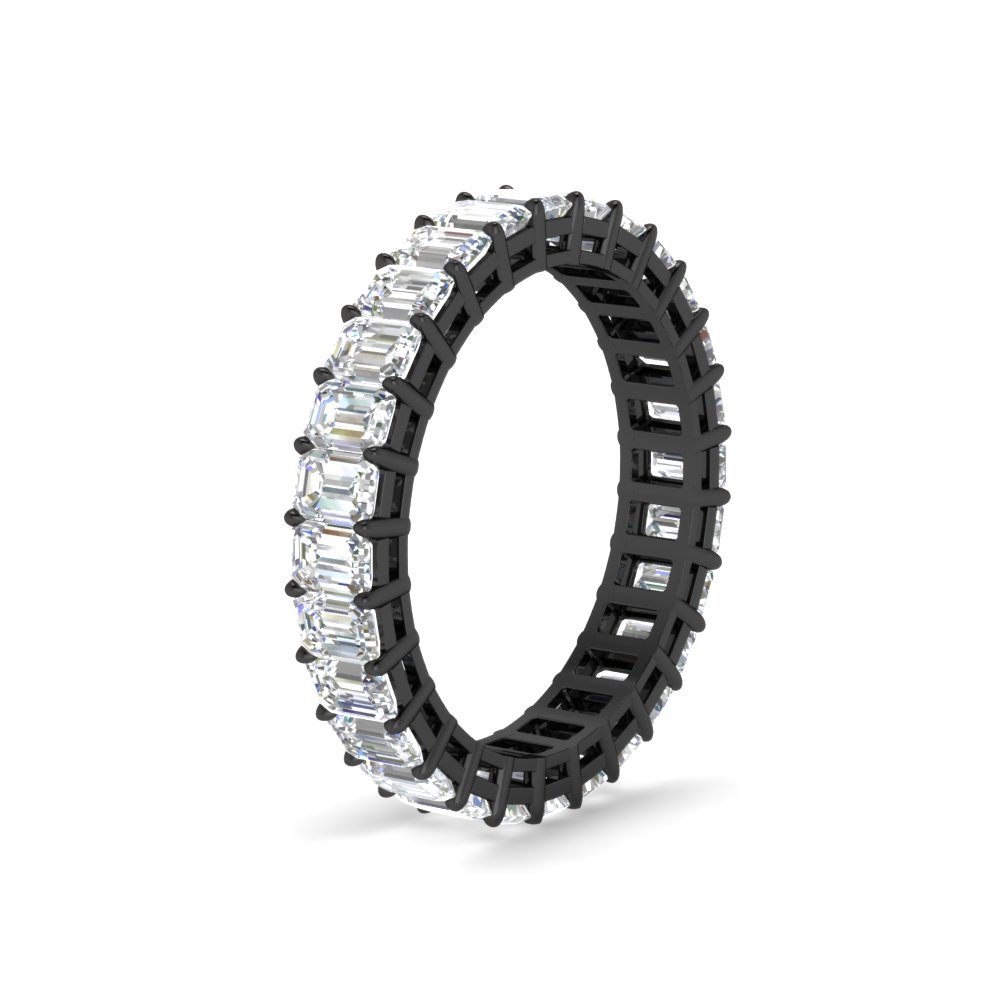 4 Carat Eternity Emerald Cut Diamond Black Ring with 14K Black Gold White Diamond