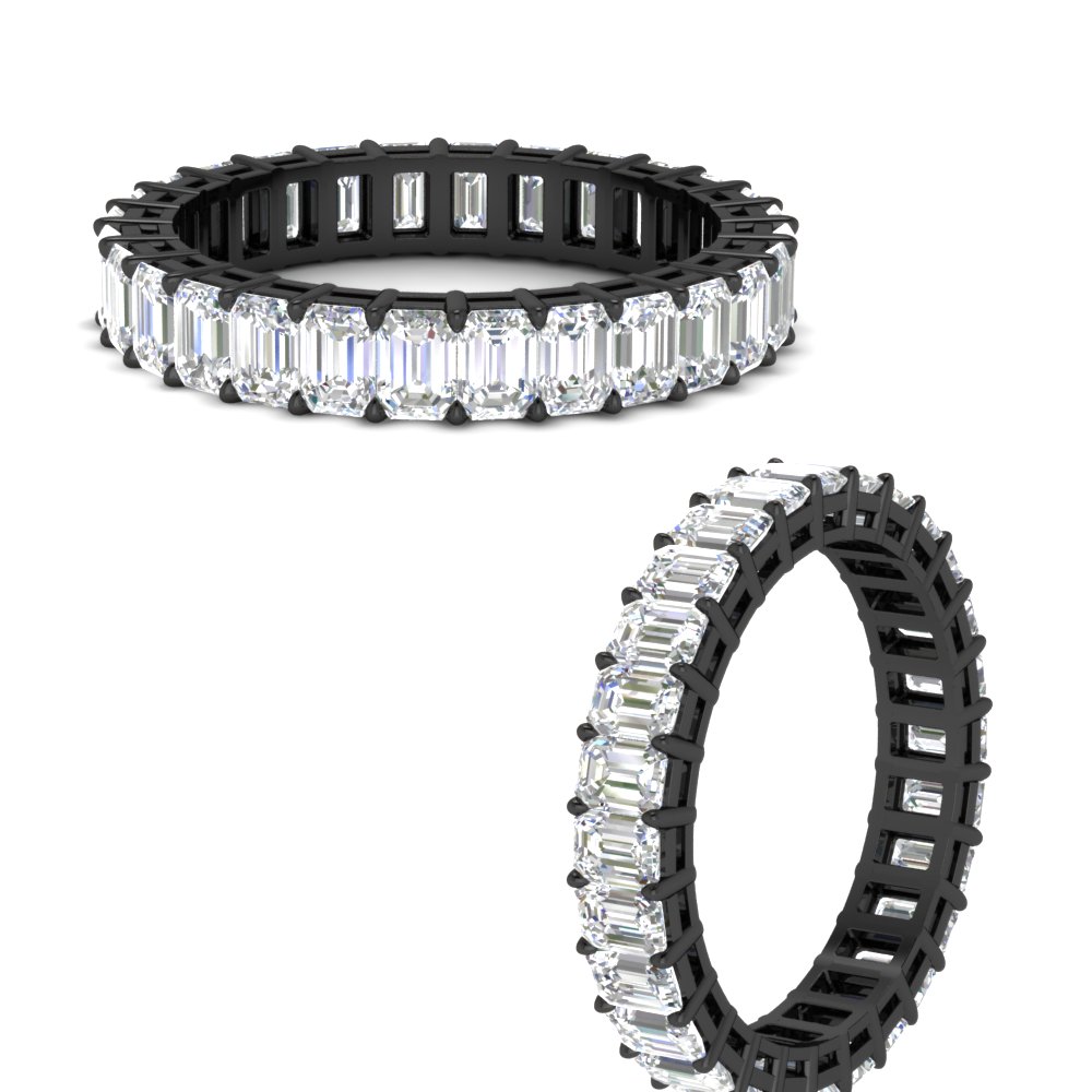 4 Carat Eternity Emerald Cut Diamond Black Ring with 14K Black Gold White Diamond