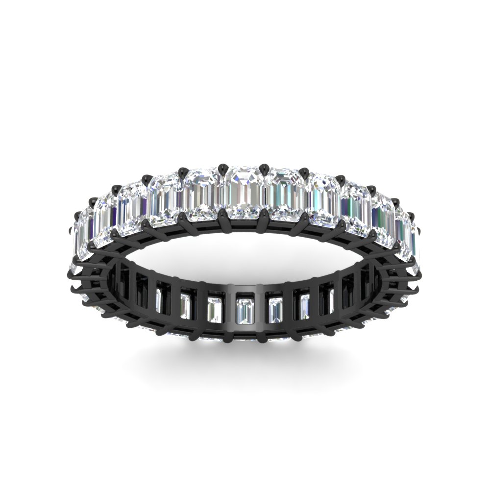 4 Carat Eternity Emerald Cut Diamond Black Ring with 14K Black Gold White Diamond