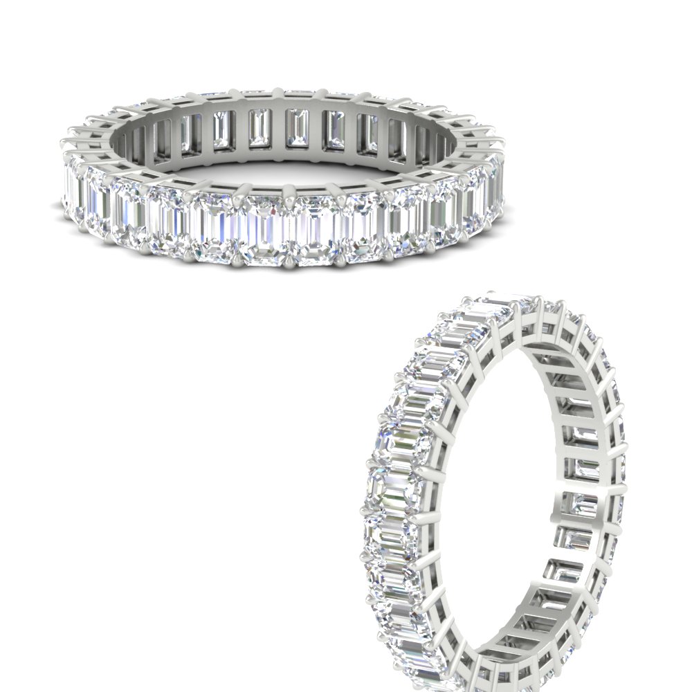 4 Carat Eternity Emerald Cut Diamond Ring with 14K White Gold White Diamond