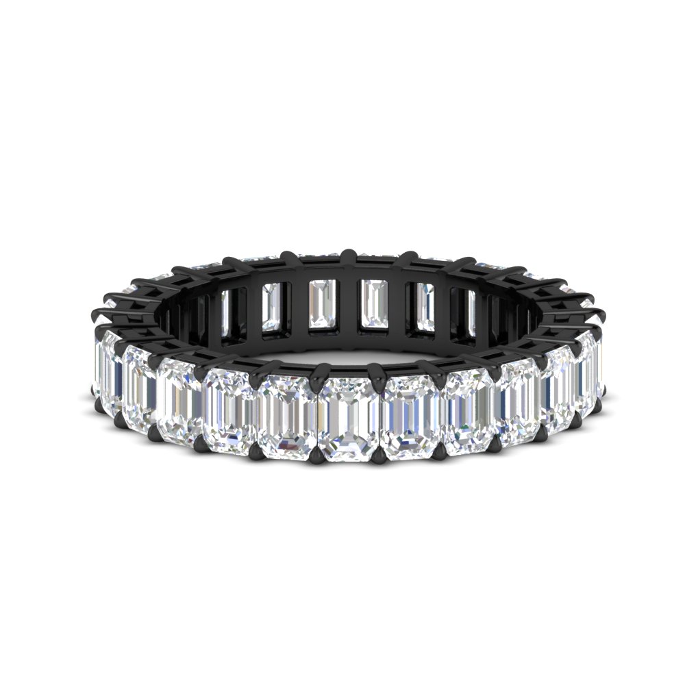5 Carat Emerald Cut Diamond Anniversary Black Ring with 14K Black Gold White Diamond