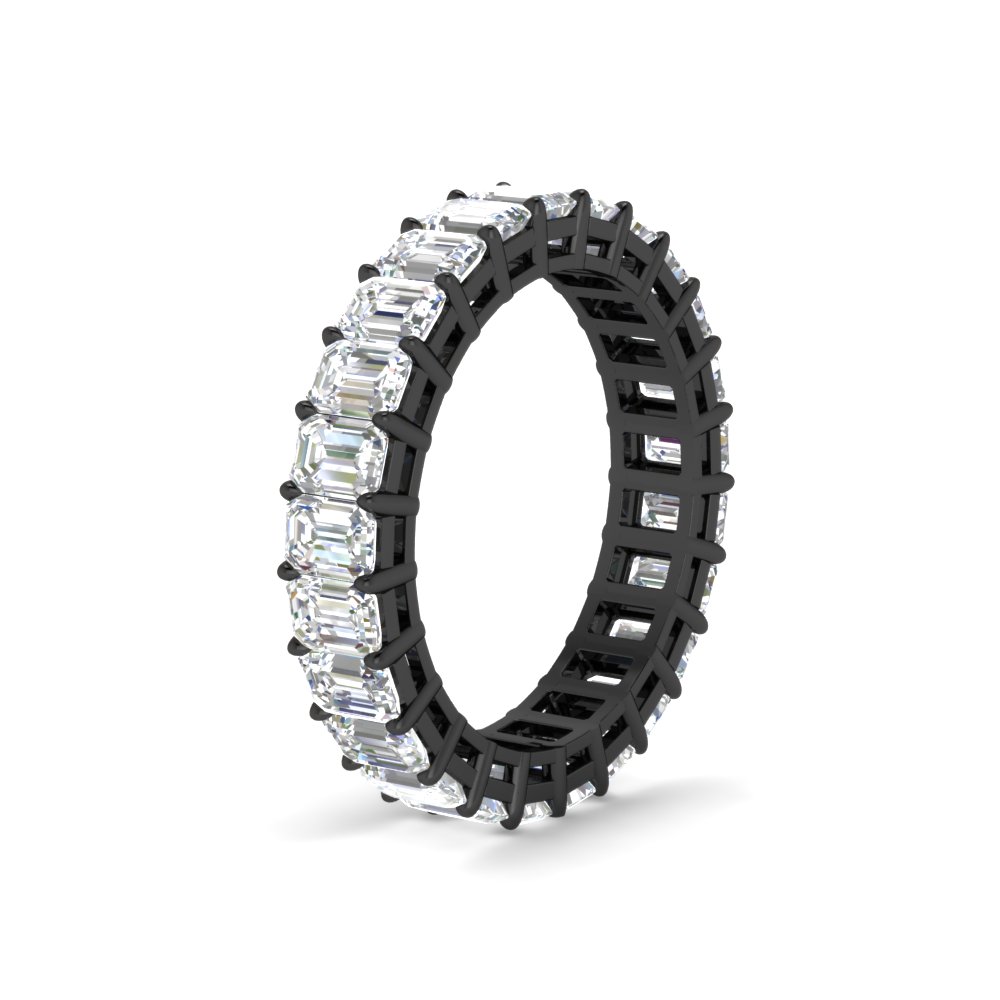 5 Carat Emerald Cut Diamond Anniversary Black Ring with 14K Black Gold White Diamond