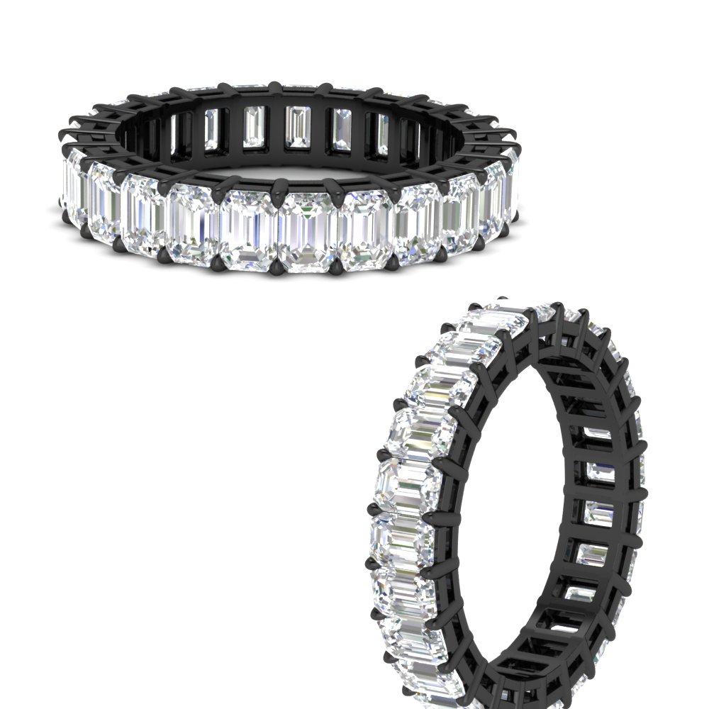5 Carat Emerald Cut Diamond Anniversary Black Ring with 14K Black Gold White Diamond