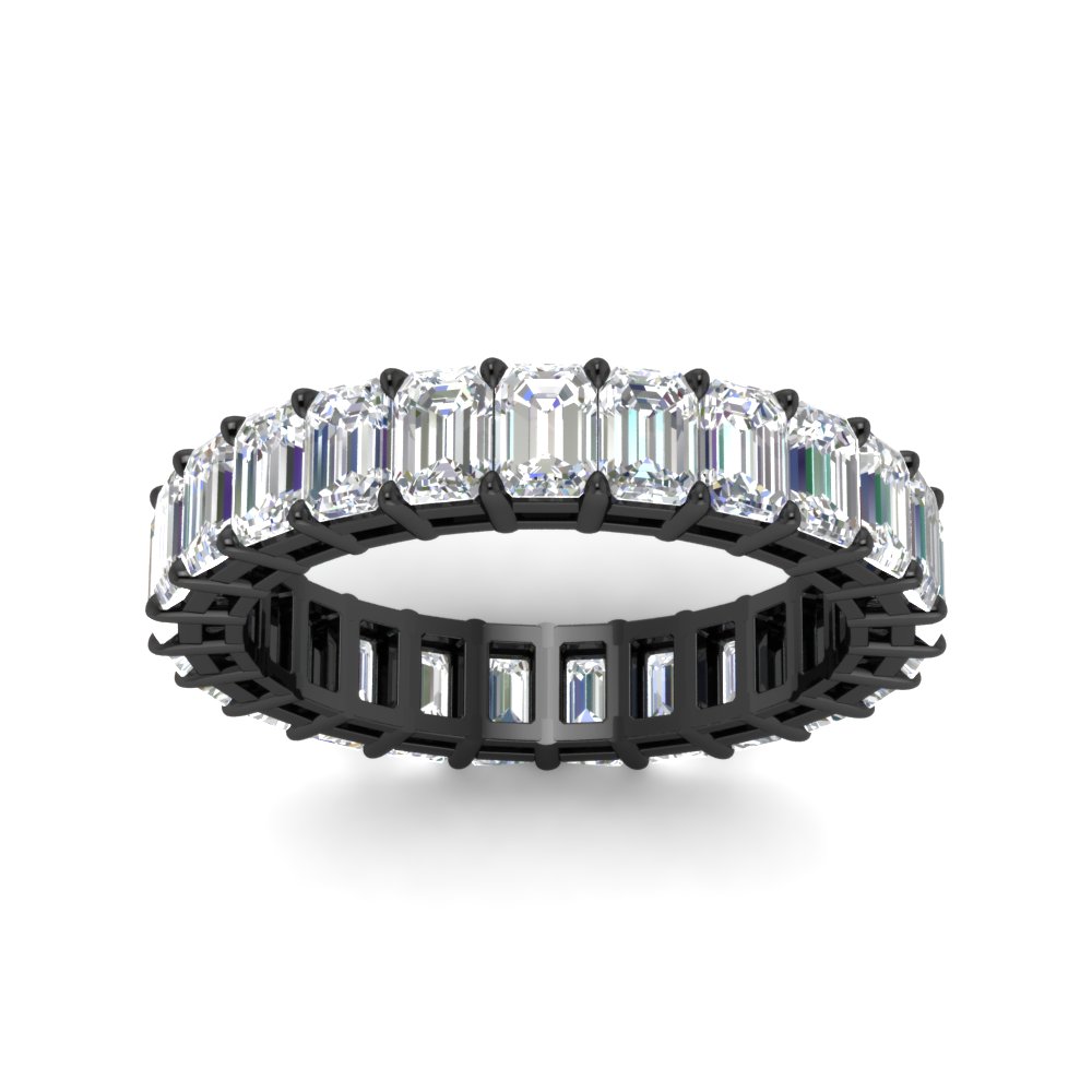 5 Carat Emerald Cut Diamond Anniversary Black Ring with 14K Black Gold White Diamond