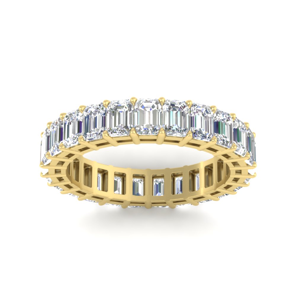 5 Carat Emerald Cut Diamond Anniversary Ring with 14K Yellow Gold White Diamond