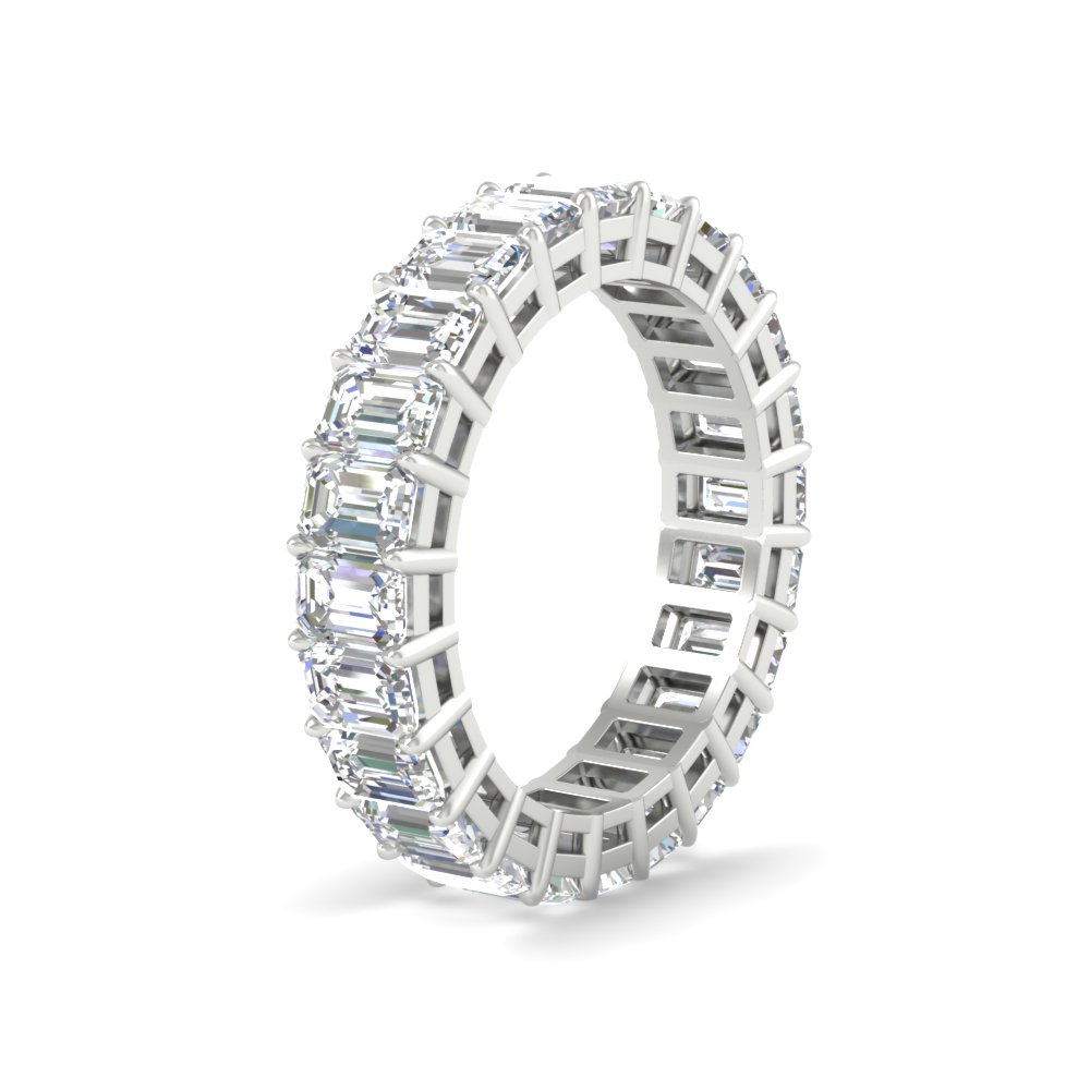 Diamond Ring 6 Carat Eternity Emerald Cut Band with 14K White Gold White Diamond