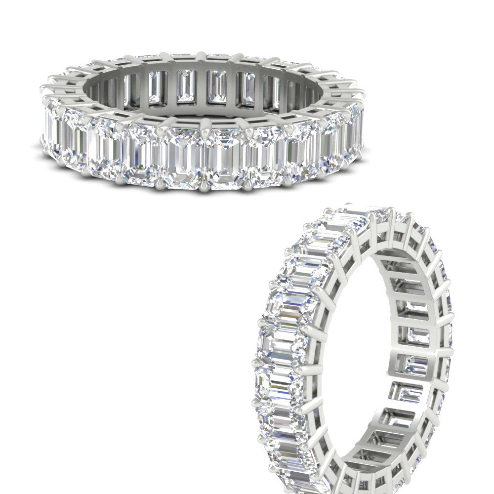 Diamond Ring 6 Carat Eternity Emerald Cut Band with 14K White Gold White Diamond