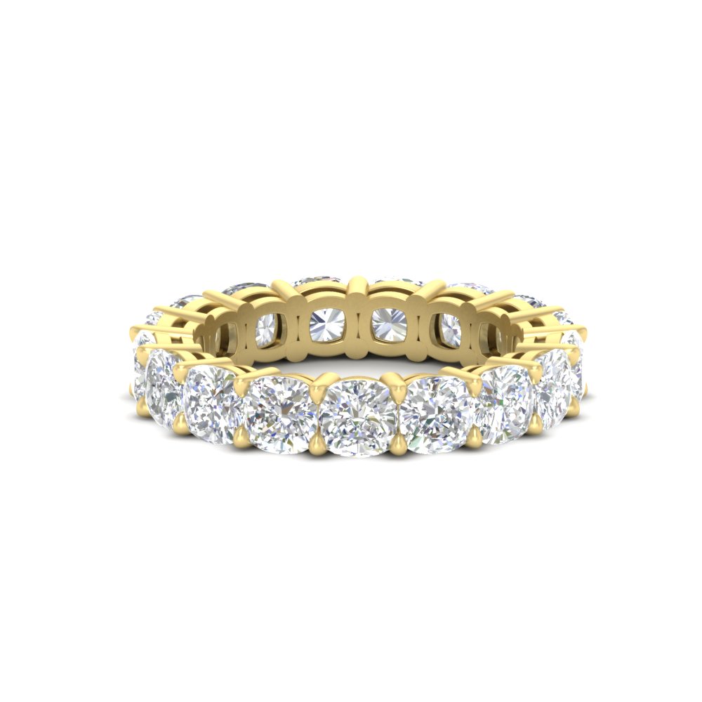 5 Carat Cushion Cut Diamond Eternity Ring with 14K Yellow Gold White Diamond