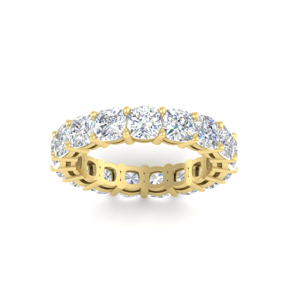 5 Carat Cushion Cut Diamond Eternity Ring with 14K Yellow Gold White Diamond