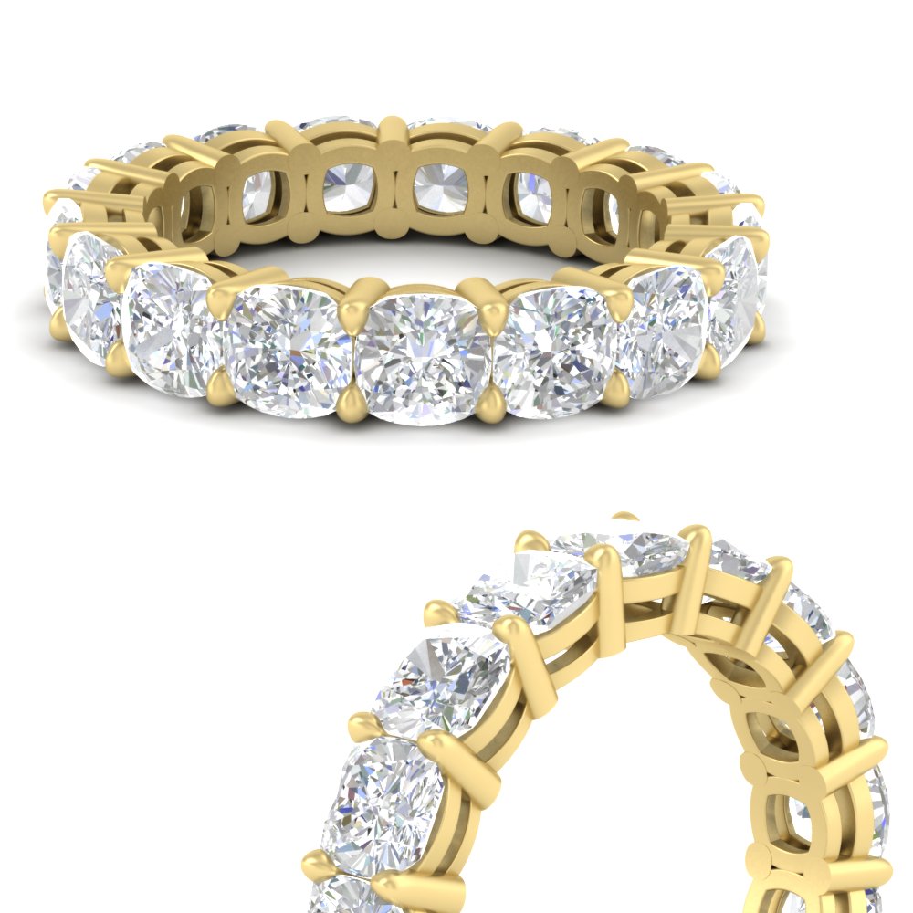 5 Carat Cushion Cut Diamond Eternity Ring with 14K Yellow Gold White Diamond