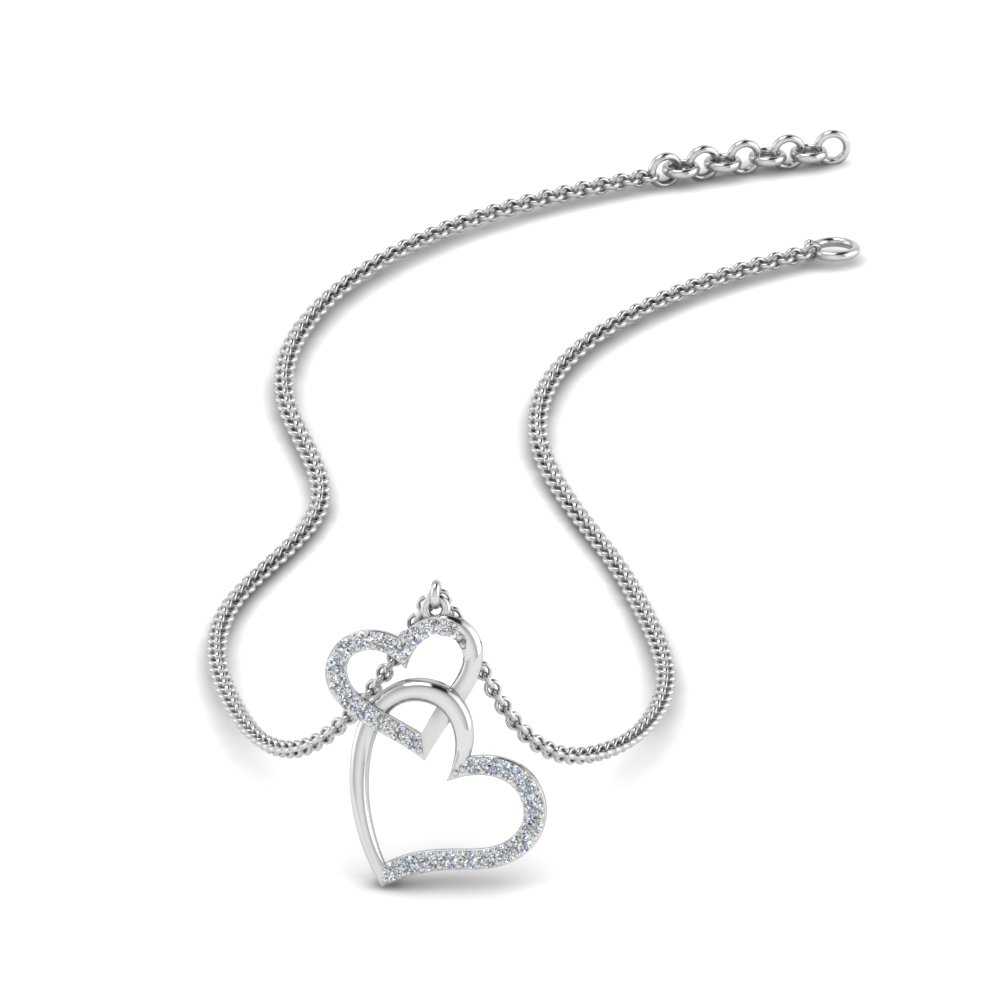 double heart diamond pendant in white gold FDPD9270 NL WG