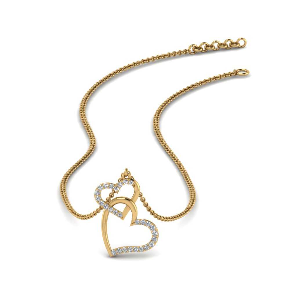 Women's Finecraft 1/4 cttw Diamond Double Heart Pendant Necklace in  Gold-Plated Sterling Silver, 18