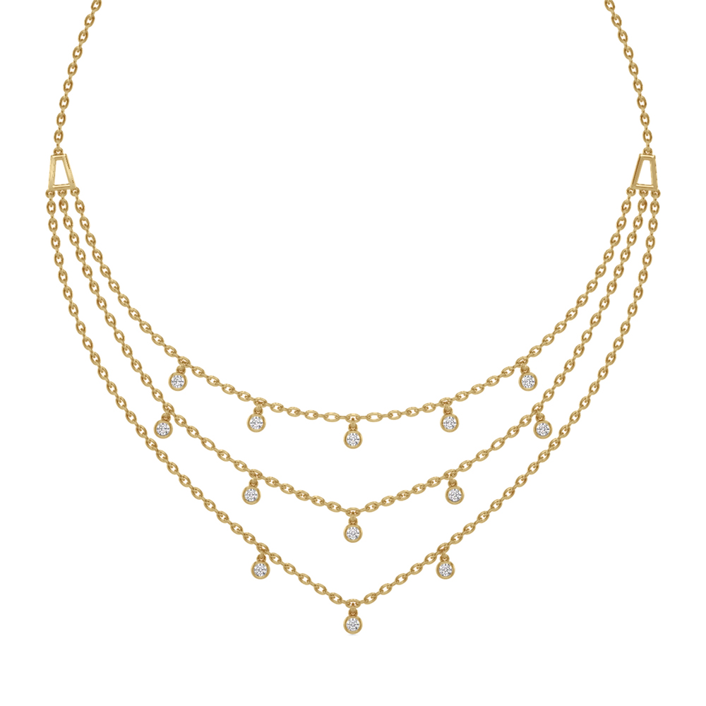 Bezel Drop Lab Diamond Yellow Gold Multi Strand Necklace | Fascinating ...